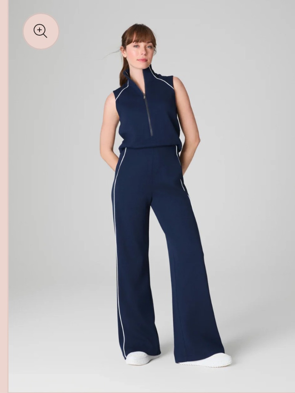 SPANX Navy Wide-Leg Jumpsuit with White Piping